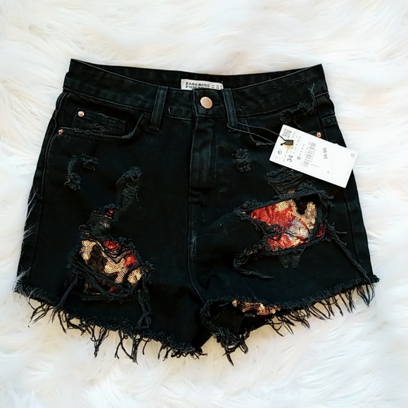 Zara Pants - ZARA distressed sequin shorts